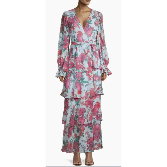Saks Anthro Hutch $297 Wrap Floral Tiered Maxi Dress Size 0x NWT - Picture 2 of 10